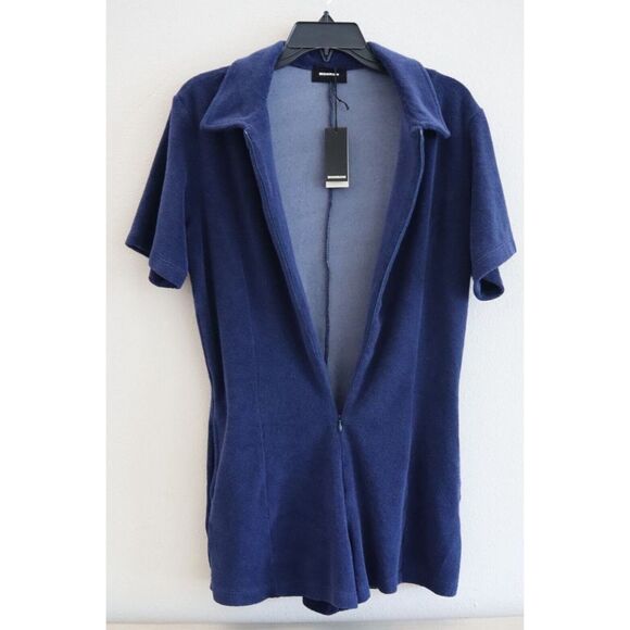 Monrow Women's Sz Small Navy Blue French Terry / Cotton Zip-Up Romper - Picture 5 of 15